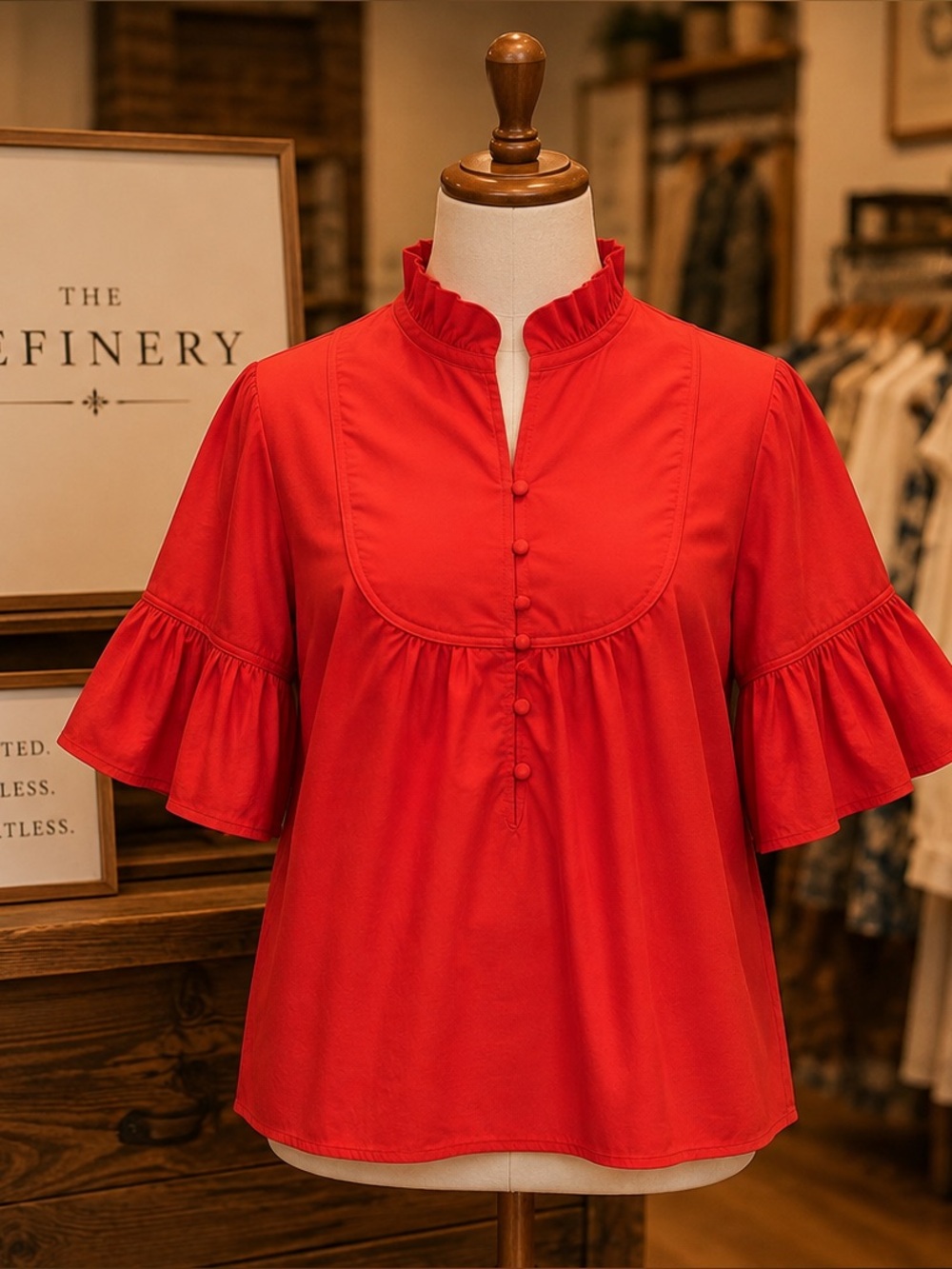SEDGE- Meredith Top Parisian red short sleeve blouse NWT